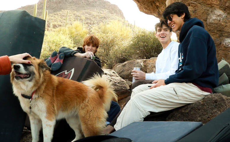 This shot captures the simple joy of hanging out with friends Brian Sotelo, Max Taylor and Luca Diamente with dog Lily